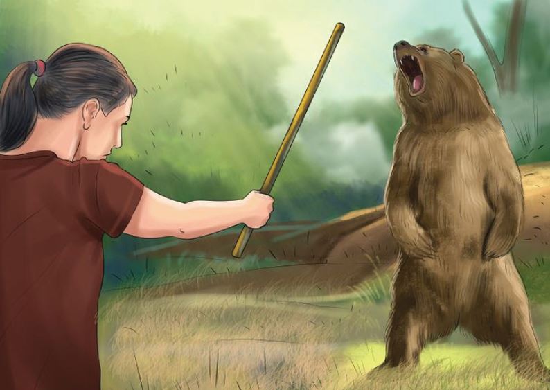 He can t bear. Медведь с дубинкой. Медведь с палкой. Испугал медведя.